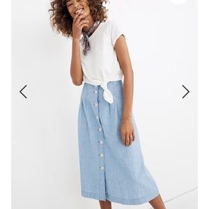 Madewell Button Front Midi Skirt Chambray Patio